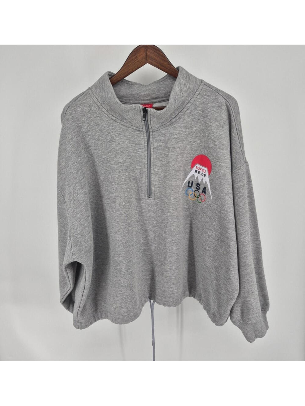 USA Olympics Sweatshirt Tokyo 2020 Gray Oversized Quarter Zip XXL